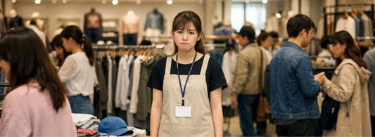 人員配置の判断基準が共有されていない店舗で、スタッフと顧客対応にばらつきが生じている売場の様子