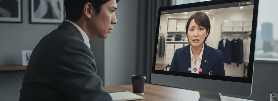 本部と店舗の状況を確認しながら会議する小売企業の経営・管理チーム