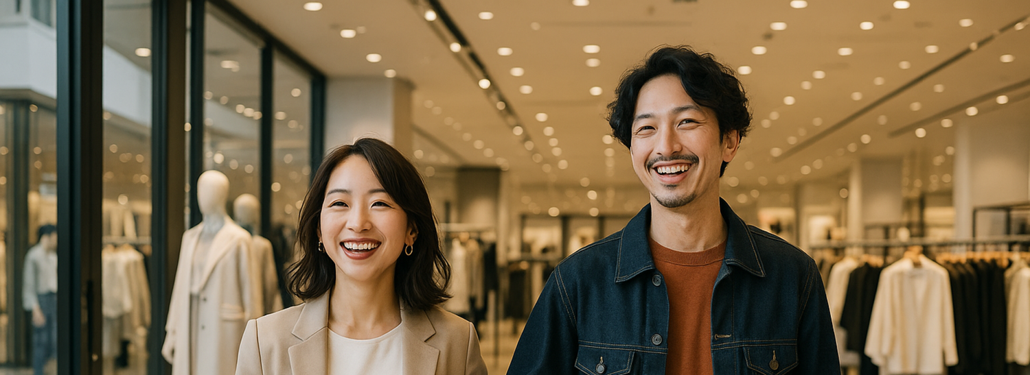 店内で買い物を楽しむカップルの様子