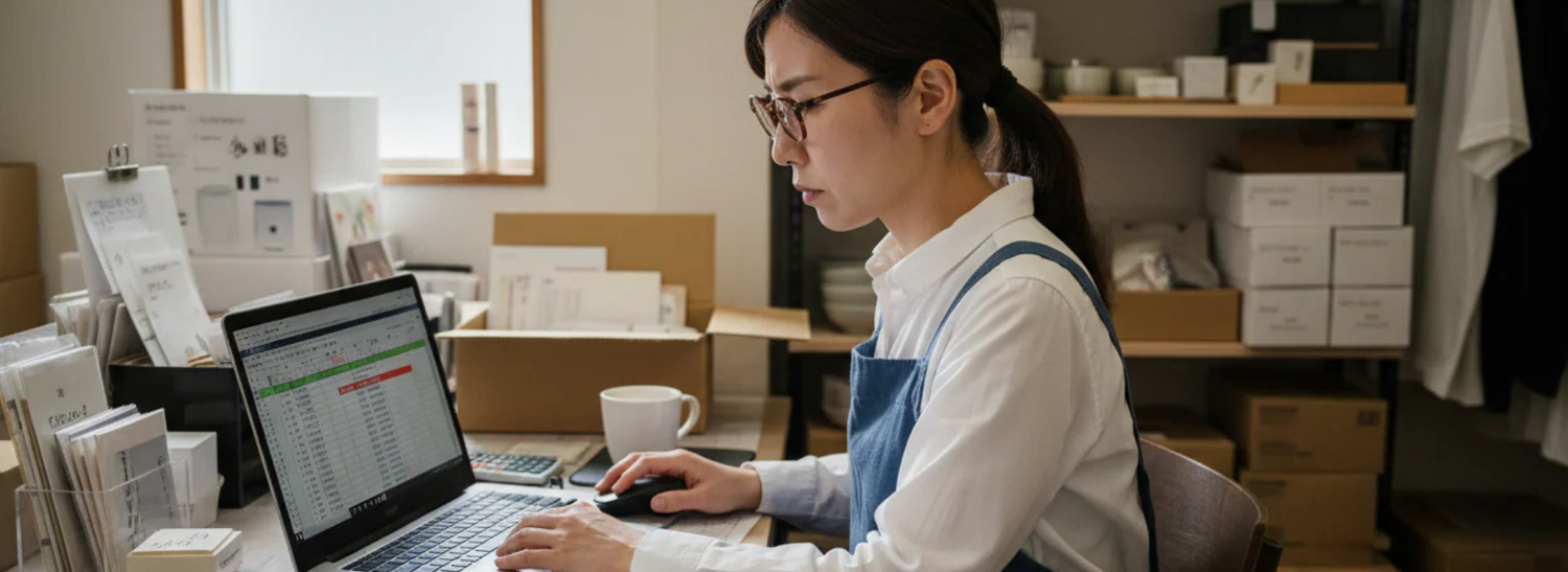 Excel管理された店舗データを前に判断が遅れる様子