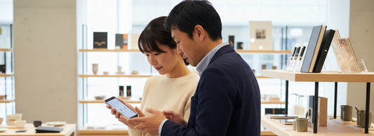 店舗データをもとに店長とエリアマネージャーが売上改善を議論する様子