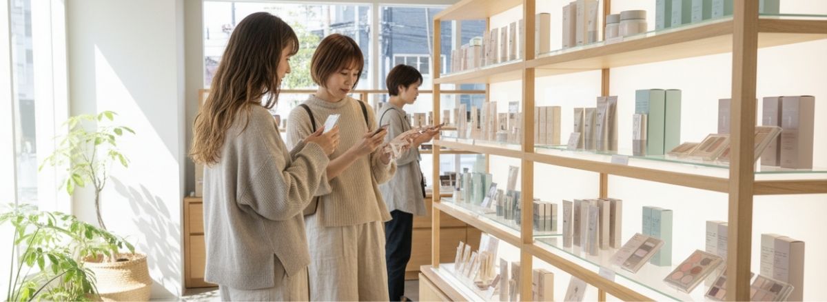棚や什器の商品を閲覧し購入に至る客のイメージ